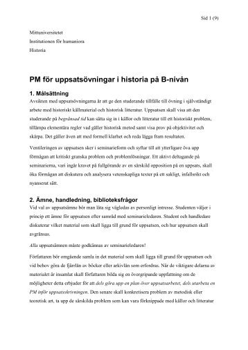 PM för uppsatsövningar i historia på B-nivån - Mittuniversitetet