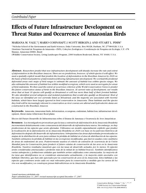 Effects of Future Infrastructure Development on Threat Status and ...