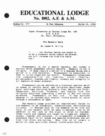 117 - The Masonic Bond, March 31, 1994, by James R. Billig