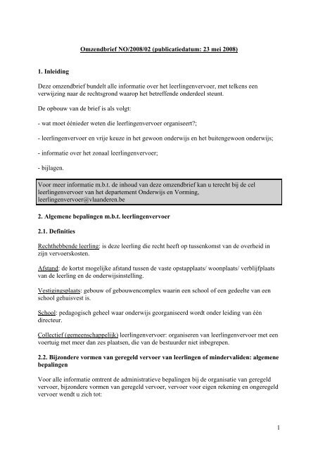 Omzendbrief inzake het leerlingenvervoer NO/2008/02 van - Mobiel ...