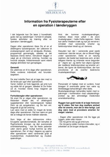 Information fra Fysioterapeuterne efter en operation i lænderyggen