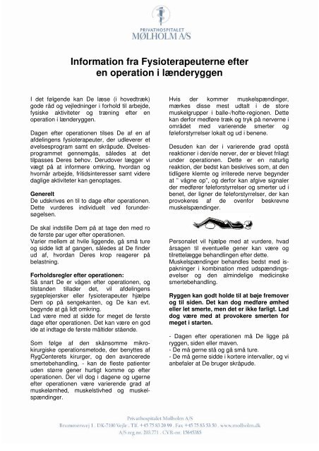 Information fra Fysioterapeuterne efter en operation i lænderyggen