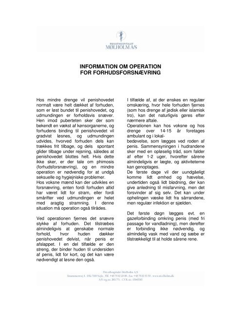 information om operation for forhudsforsnævring - Privathospitalet ...