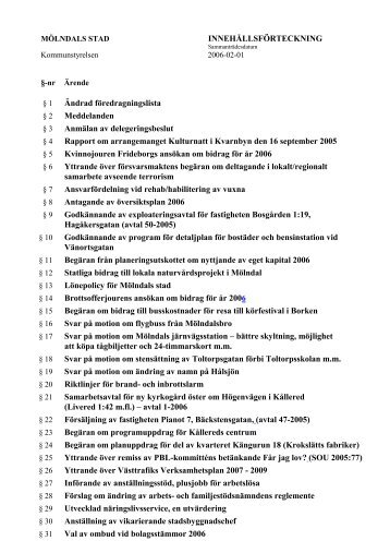 INNEHÅLLSFÖRTECKNING Ändrad föredragningslista ... - Mölndal