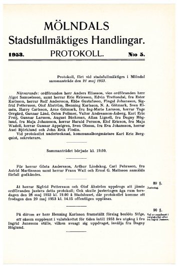 MÖLNDALS Stadsfullmäktiges Handlingar.