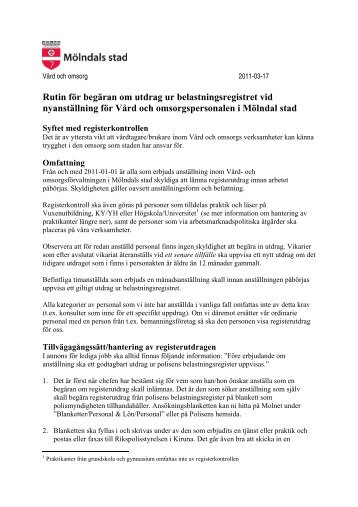 Riktlinjer för begäran om utdrag ur belastningsregistret vid ... - Mölndal