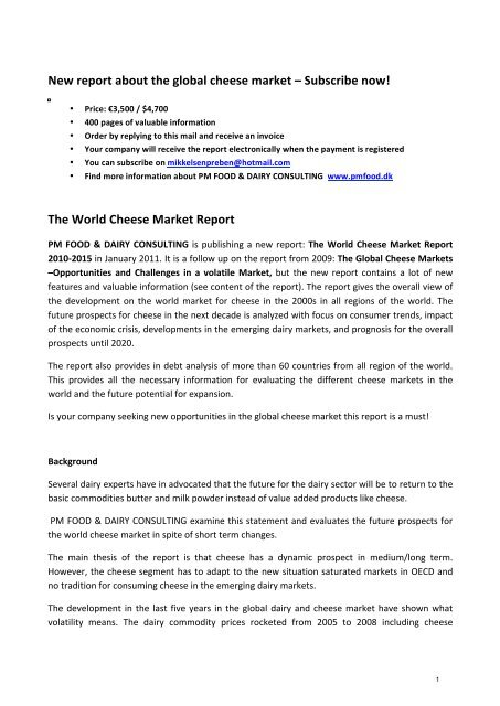 The Global Cheese Market Report 2000-‐2015 - Moproweb