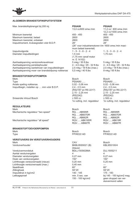 DAF DA-475 Werkplaatsinstructies DAF DA-475 Werkplaatsinstructies