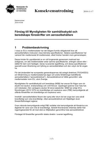 Konsekvensutredning MSBFS 2010:8 - Myndigheten för ...