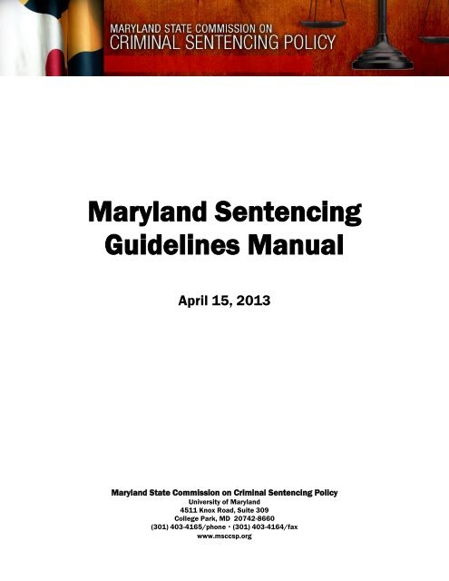  Maryland Sentencing Guidelines Manual Maryland State 
