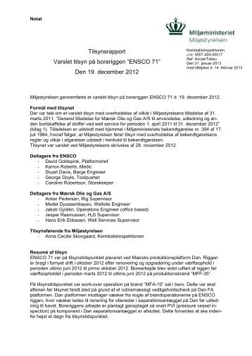 Tilsynsrapport Varslet tilsyn på boreriggen ”ENSCO ... - Miljøstyrelsen