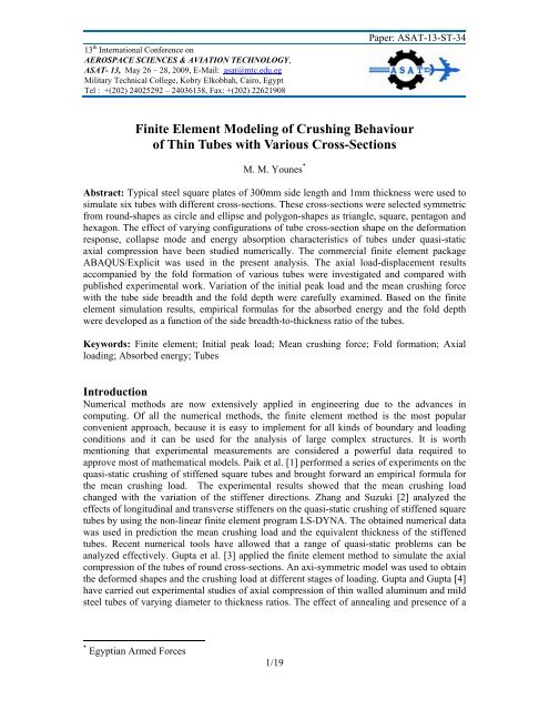 Finite Element Modeling of Crushing Behaviour of Thin Tubes with ...
