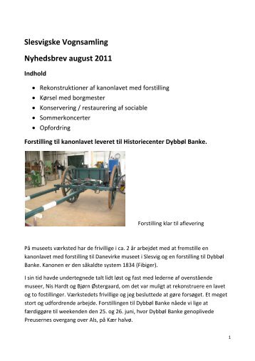 Slesvigske Vognsamling Nyhedsbrev august 2011