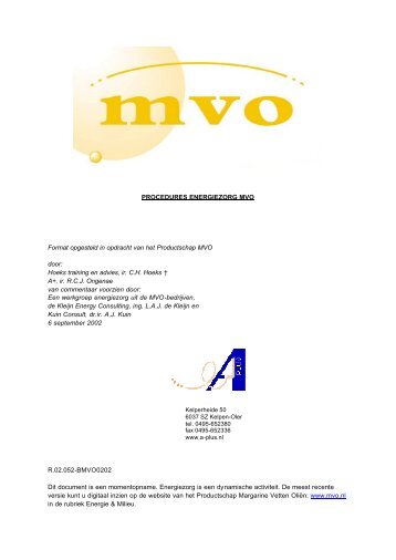 Procedures Energiezorg - Productschap Margarine, Vetten en Oliën