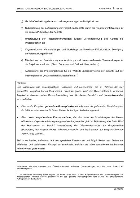 Pflichtenheft für Ausschreibung Schirmmanagement "Energiesystem ...