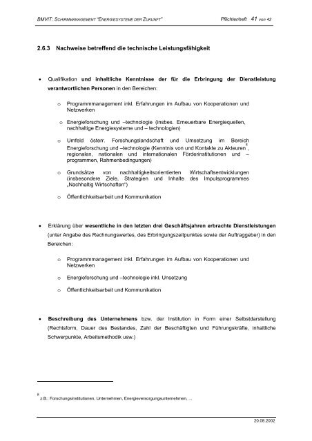 Pflichtenheft für Ausschreibung Schirmmanagement "Energiesystem ...