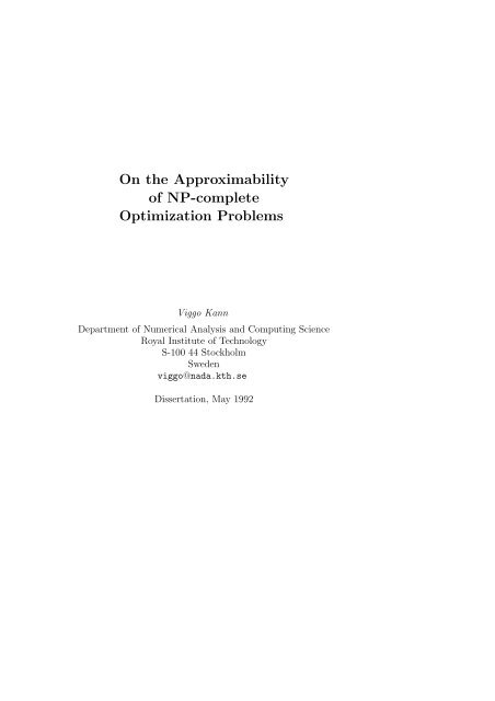 On the Approximability of NP-complete Optimization Problems