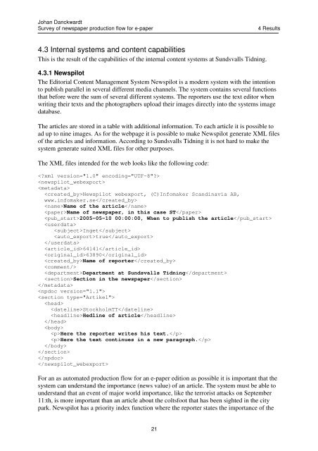 Survey of Newspaper Production Flow for E-paper - Kungliga ...