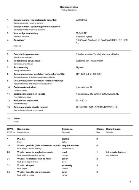 Rasbeschrijving 1. Verwijsnummer rapporterende ... - Naktuinbouw
