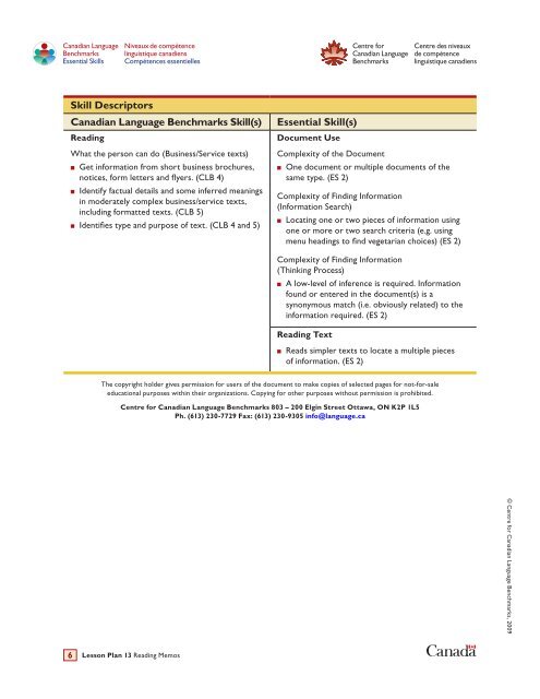 Lesson Plan 13: Reading Memos