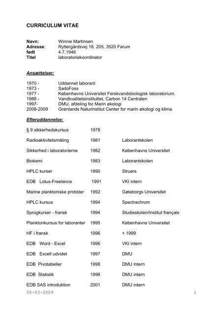 CURRICULUM VITAE - Grønlands Naturinstitut