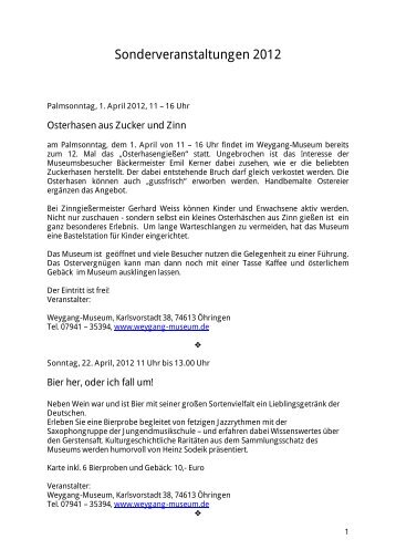 Sonderveranstaltungen 2012