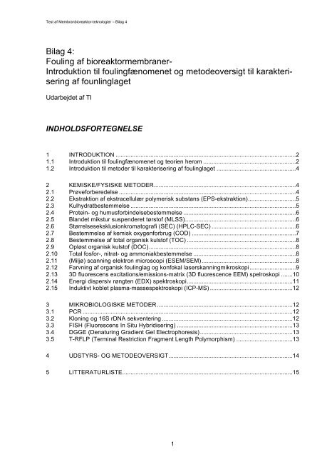 Test af membran bioreaktor-teknologier - Naturstyrelsen