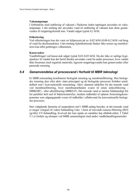 Test af membran bioreaktor-teknologier - Naturstyrelsen