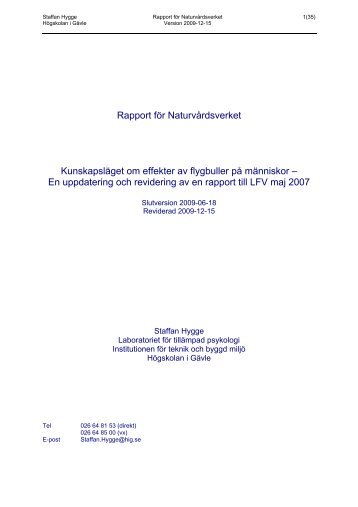 Kunskapsläget om effekter av flygbuller på ... - Naturvårdsverket