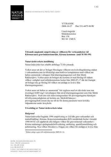 Yttrande till miljödomstolen vid Umeå tingsrätt ... - Naturvårdsverket