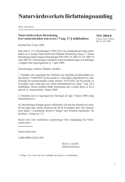 NFS 2004:8, Naturvårdsverkets författningssamling