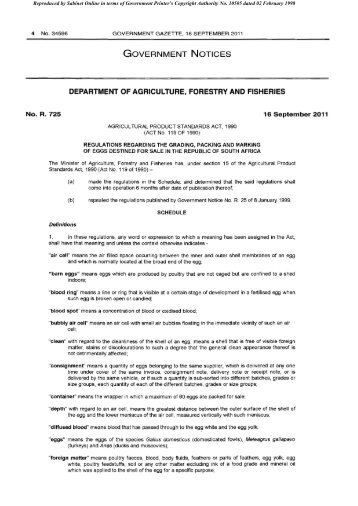 Egg Regulations 16 September 2011 - Department of Agriculture ...