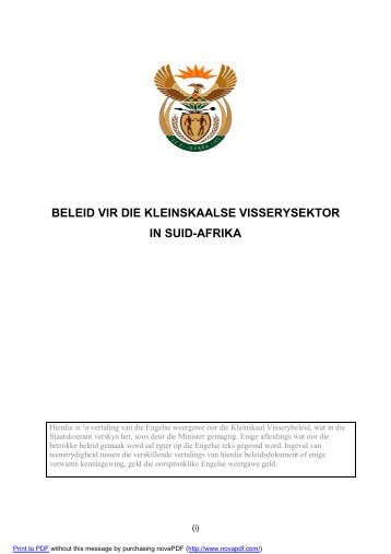 BELEID VIR DIE KLEINSKAALSE VISSERYSEKTOR IN SUID-AFRIKA