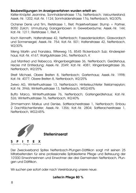 Mitteilungsblatt - Gemeinde Neftenbach