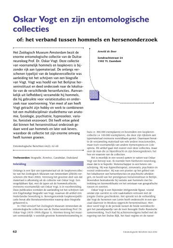 Oskar Vogt en zijn entomologische collecties - Nederlandse ...