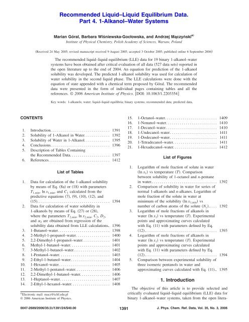 Recommended Liquid–Liquid Equilibrium Data. Part 4. 1-Alkanol ...