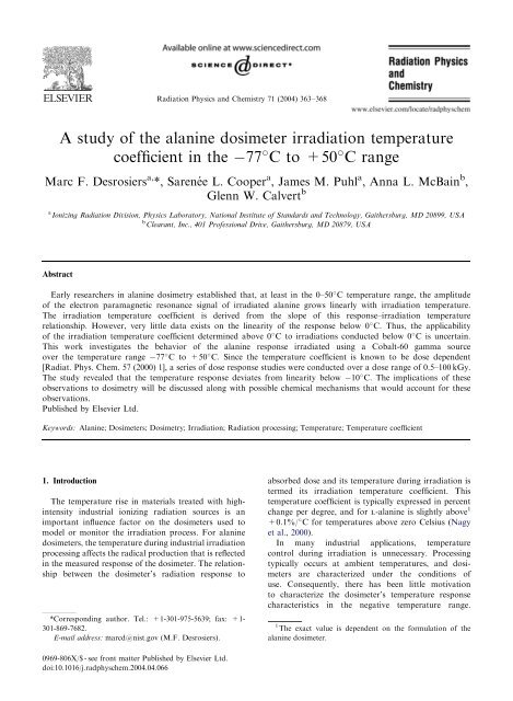 A study of the alanine dosimeter irradiation temperature coefficient ...