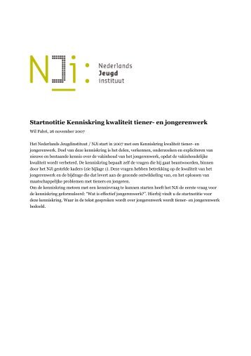 Startnotitie Kenniskring kwaliteit tiener- en jongerenwerk