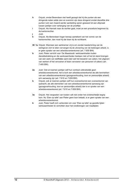 Arbeidsrecht Antwoorden Stellingen en oefenopgaven 2012