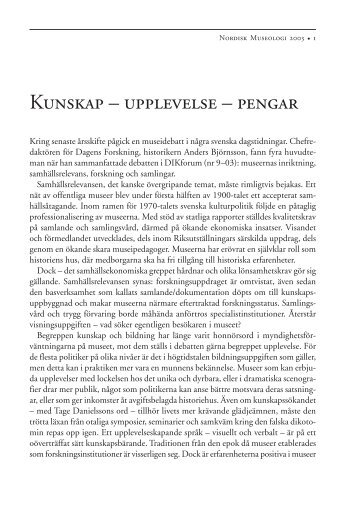 Kunskap – upplevelse – pengar - Nordisk Museologi