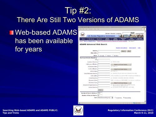 Searching Web-based ADAMS and ADAMS PUBLIC: Tips ... - NRC