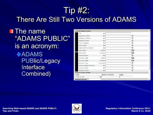 Searching Web-based ADAMS and ADAMS PUBLIC: Tips ... - NRC
