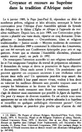 Croyance et recours au Suprême dans la tradition d'Afrique noire