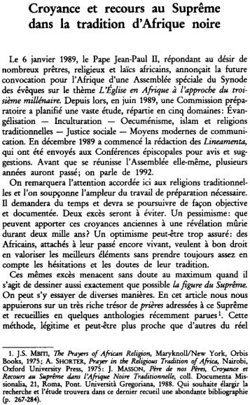 Croyance et recours au Suprême dans la tradition d'Afrique noire