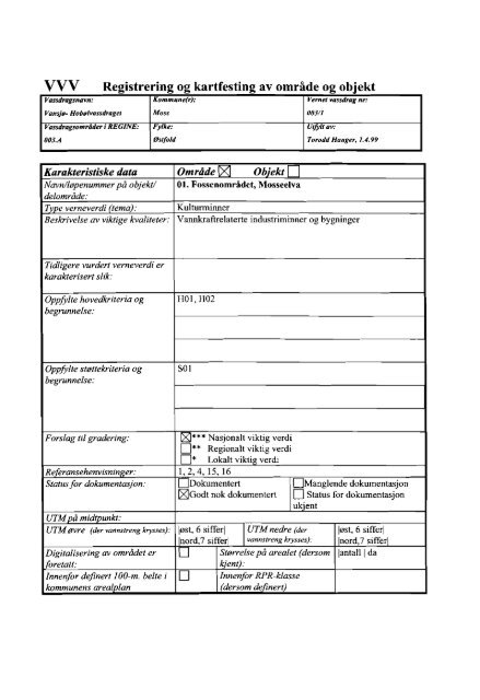 VVV Registrering og kartfesting av område og objekt - NVE