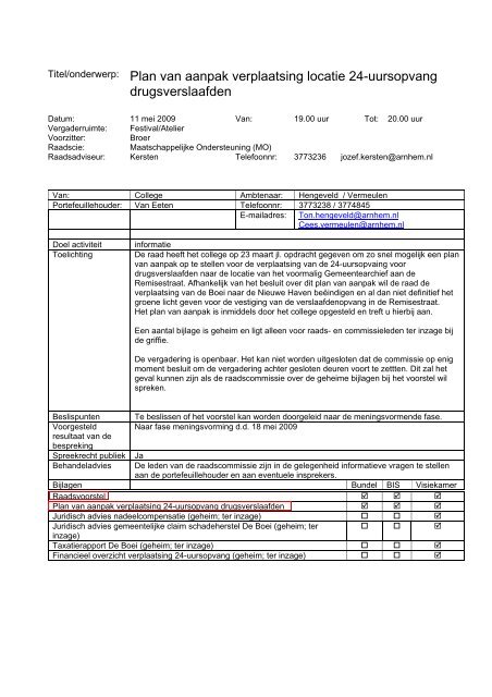 Plan van aanpak verplaatsing locatie 24-uursopvang - Gemeente ...