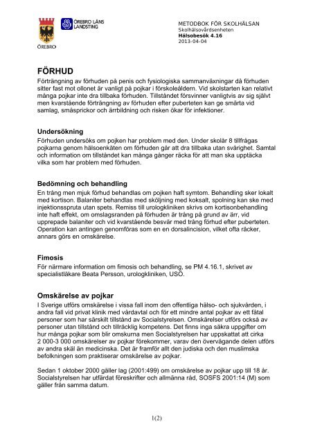 Handbok för skolhälsan - Örebro läns landsting