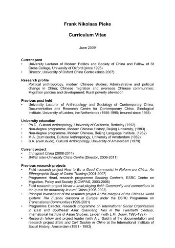 Frank Nikolaas Pieke Curriculum Vitae - Faculty of Oriental Studies ...