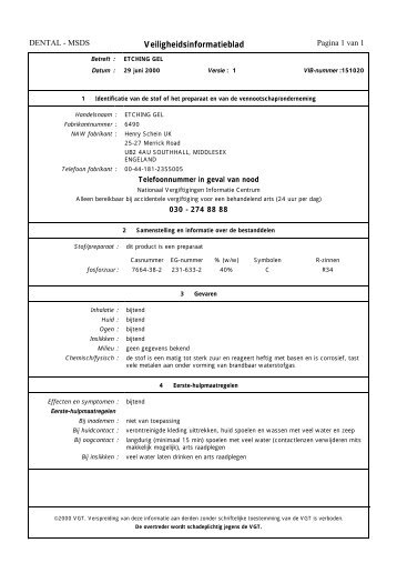 Veiligheidsinformatieblad - Henry Schein Corporate Brand