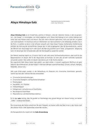 Alaya Himalaya-Salz - Paracelsus Klinik Lustmühle